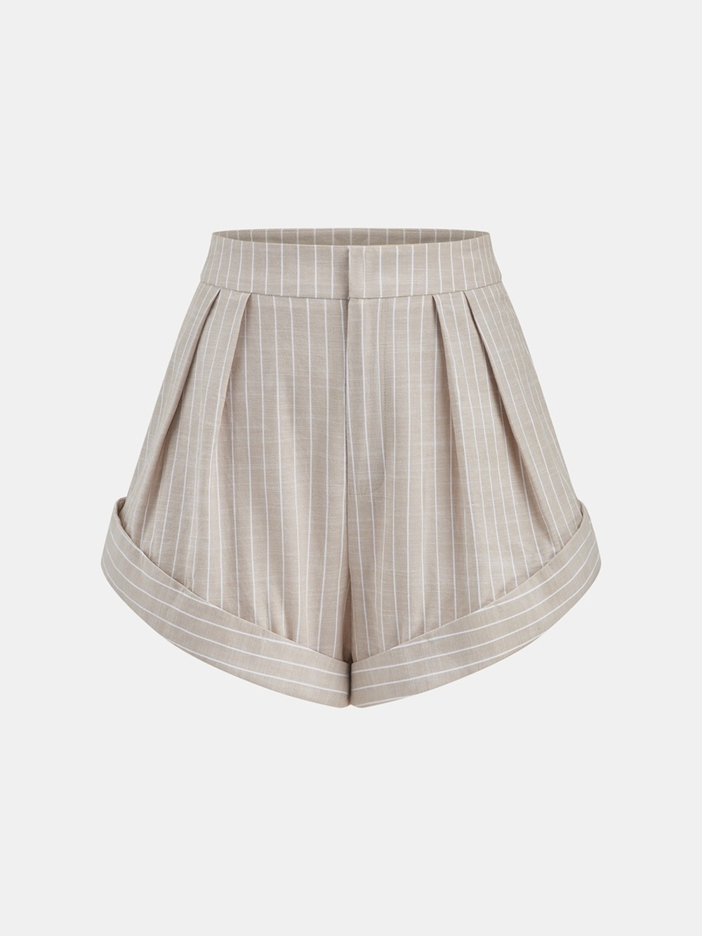 Commense Mid-Waist Striped Pleated Cotton Shorts